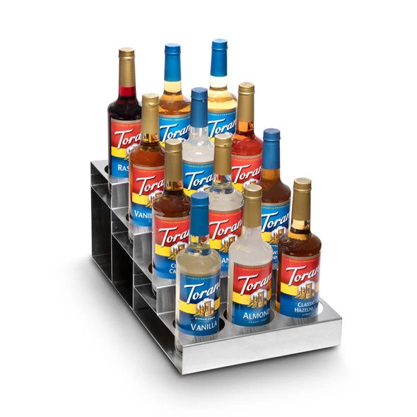 Stainless Steel 4 Tier Coffee Syrup Display Rack - 12 Bottles 2 Stainless Steel 4 Tier Coffee Syrup Display Rack - 12 Bottles - Image 2